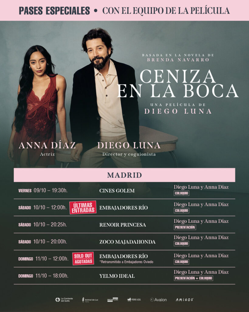 Diego Luna y Anna Díaz acompañarán varios pases especiales de CENIZA EN LA BOCA